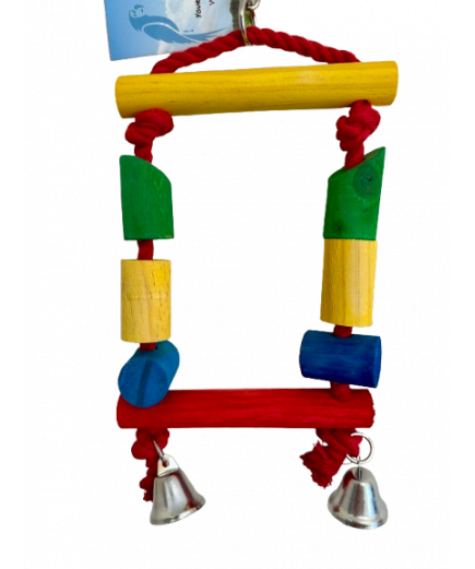 Parrot-Supplies Wood & Rope Cute Swing With Bells Parrot Toy